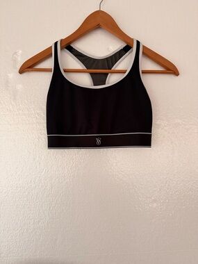 Victoria’s Secret Sport Black Sports Bra Racerback Mesh Logo Band Athletic